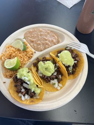 Asada tacos , salsa is bomb both green and red   at Tacos Veganos II Avondale   in Avondale