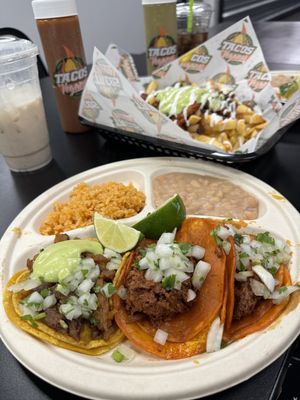 Taco plate 2 Birria and one pollo  at Tacos Veganos II Avondale   in Avondale