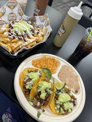 Taco plate, asada tacos  at Tacos Veganos II Avondale   in Avondale