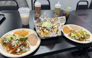 Taco plates and Veganos fries + horchata   at Tacos Veganos II Avondale   in Avondale
