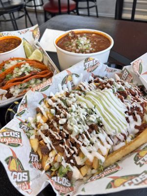 vegano fries, quesabirria special, and birria ramenn  at Tacos Veganos II Avondale   in Avondale