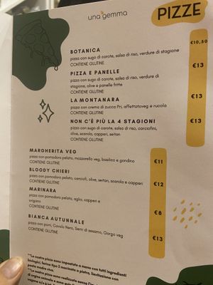 Menù Pizze  at Una Gemma in Turin