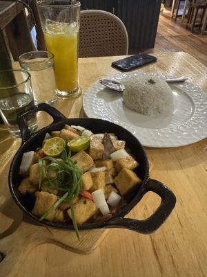 Tofu mushroom sisig with ricee  at Nattribu in Siargao