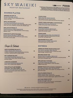 Menu  at Sky Waikiki in Honolulu