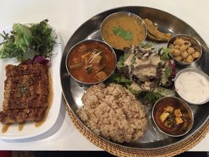 Double curry set with extra tempeh Katsu  at Sasaya Cafe in Tokyo