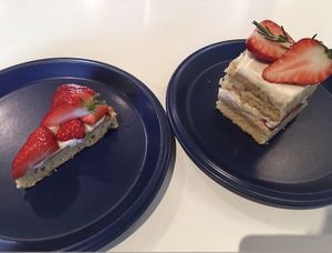 Strawberry tart and a strawberry cake! Summer flavours!  at Sasaya Cafe in Tokyo