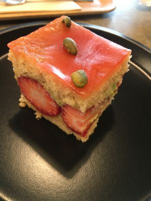 Strawberry pistachio cake  at Sasaya Cafe in Tokyo
