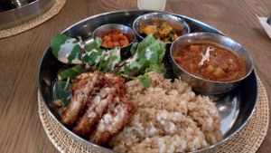 Indian curry with fried tempeh at Sasaya Cafe in Tokyo