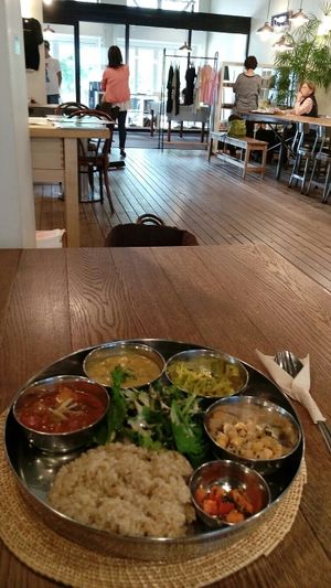 Meal and interior of Sasaya Cafe at Sasaya Cafe in Tokyo