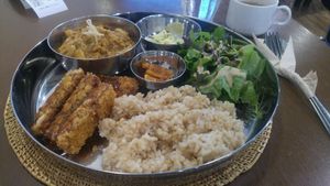 tempeh katsu platter at Sasaya Cafe in Tokyo