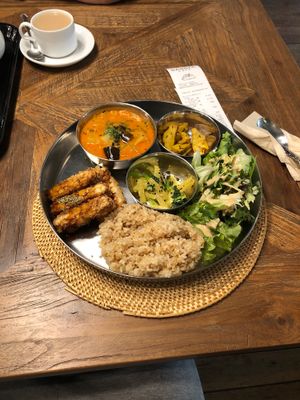 Indian curry with fried tempeh at Sasaya Cafe in Tokyo