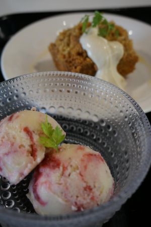 Strawberry Ice-cream and Strawberry Crumble.  at Sasaya Cafe in Tokyo