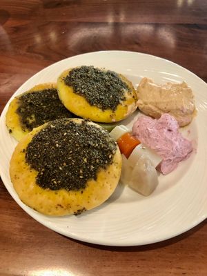 Manakish and hummus at Al Rimal - Erth Hotel in Abu Dhabi