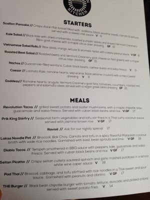 Menu at Revolution Kitchen in Burlington
