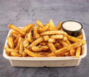 sumac fries at Lucia Mediterranean Grill in Los Angeles