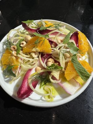 Orange, fennel and hazelnut salad   at Frog And Scot in Deal