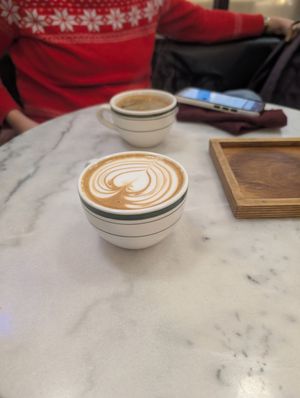 Latte and long black coffee at Faculty Coffee in Birmingham