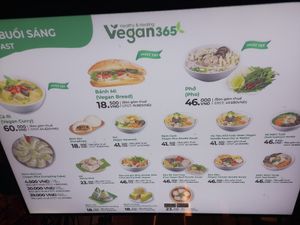 Menu at Vegan 365 in Ho Chi Minh City