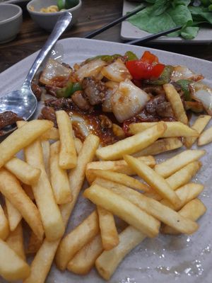 Vegan beef and fries at Vegan 365 in Ho Chi Minh City