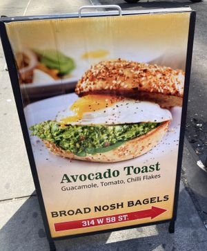 placard at Broad Nosh Bagels Deli in New York City