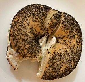 Poppy bagel at Broad Nosh Bagels Deli in New York City