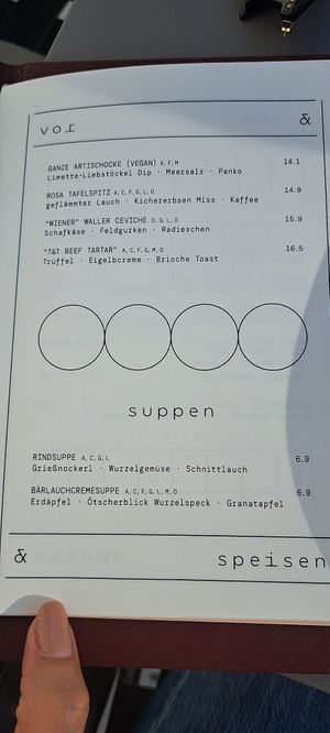 Evening Card from 12.05.2024 - breakfast card different at Trude & Töchter in Vienna