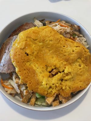 The Garden Hash with added vegan items: tofu, sausage, cheese, egg on top. I wouldn’t order the egg next time.  at Uncle Jeffi's Brunch in Holladay