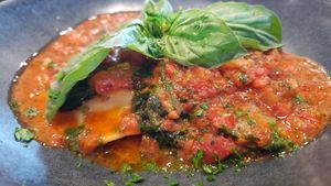 Vegan ravioli ($26). Delicious. Nicely done. at Fleur Cuisine Harborside - Rockport in Rockport