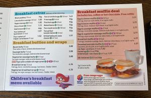 Vegan sausages, muffins, hash browns. Everything with the leaf symbol is vegan  at The Moon Under Water in Boston