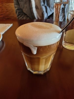 Ethiopian latte with oatmilk at Enssaro in Oakland