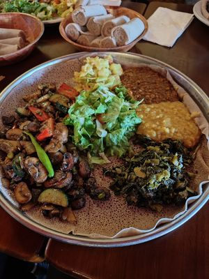 veggie sampler with mushrooms for 2 at Enssaro in Oakland