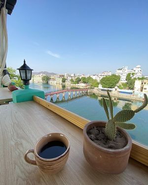 Delicious coffee with a view at Smokey Jo's Cafe in Udaipur