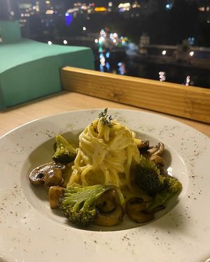 Pumpkin alfredo pasta at Smokey Jo's Cafe in Udaipur