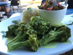 Broccoli, Rice and a green salat at Bistro 'O Porto in Tavira