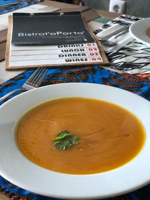 Carrot pumpkin soup at Bistro 'O Porto in Tavira