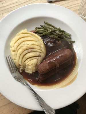 Vegan sausages and mash  at Playwrights in Coventry