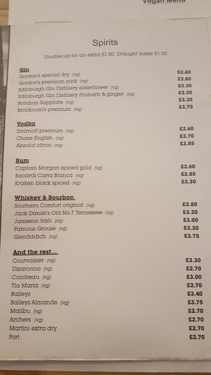 Even drinks menu is labelled at Playwrights in Coventry