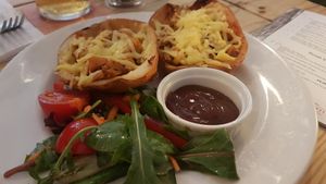 Potato skins with jackfruit and vegan cheese at Playwrights in Coventry