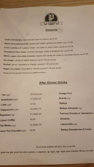 Desserts at Playwrights in Coventry