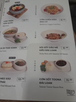 Menu at Happy Place in Ho Chi Minh City