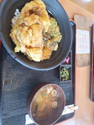 Riz, tempuras et peau de tofu. at Restaurant Ranburu in Nikko