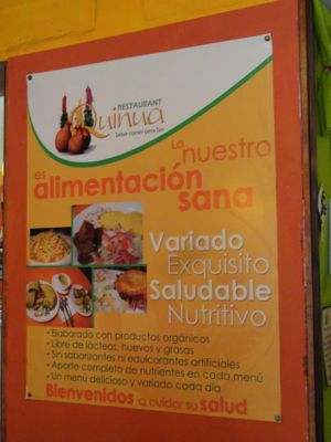 sign in the restaurant at Quinua in Quito