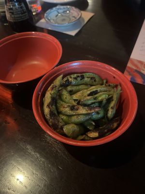 Charred edamame   at Blue Sushi in Kansas City
