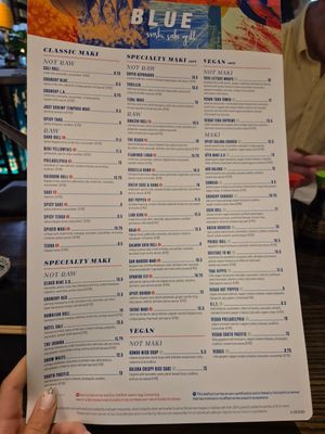 Menu at Blue Sushi in Kansas City