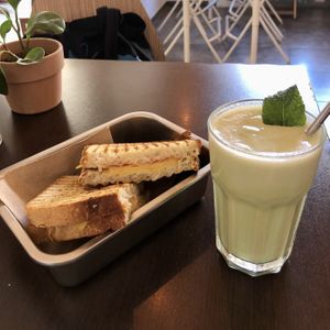 Grilled ham and cheese and smoothie   at GAL Cafe in Lisbon