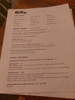 Menú cozinha at GAL Cafe in Lisbon