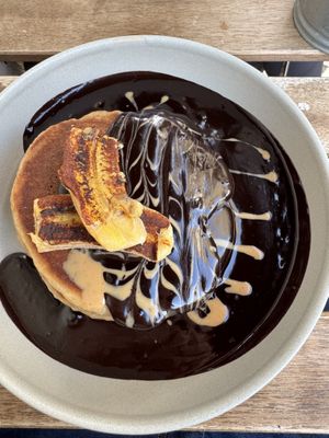Chocolate banana peanut butter pancakes  at GAL Cafe in Lisbon