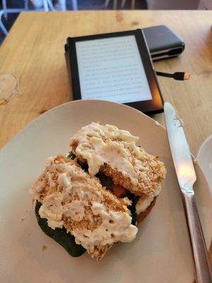 Crispy tofu sandwich (top off) at GAL Cafe in Lisbon