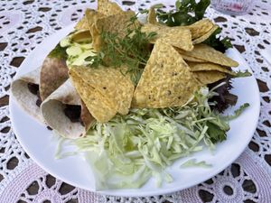 Nacho’s filled with black beans  at Jardim de Borboletas in Santo Antonio Das Areias