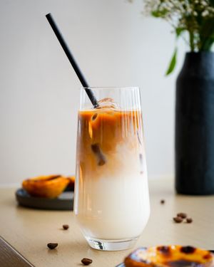 Plant milk iced coffee and vegan pastel de nata at Nat'elier | Pastel de Nata in Lisbon